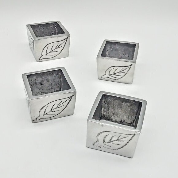 Pier 1 Silver Pewter Etched Leaves Square Napkin Rings - Picture 2 of 6